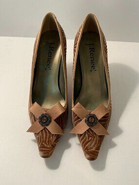 J Renee Carrington Jeweled Velvet Textured Pumps Heels with Bow Women's Size 8M